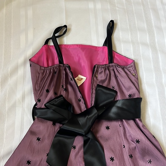 Lily Kid | Size 10 (Girls) Purple Strappy Tank Dress with Black and Gold Flowers - Picture 5 of 14